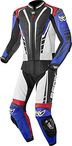 Berik XR-Ace Tuta in pelle da moto a due pezzi, nero/bianco/rosso/blu, 50