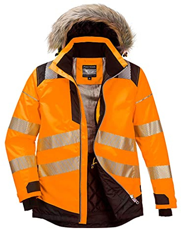 Portwest PW3 Hi-Vis Winter Parka Jacket, Orange/Black , Size: Medium