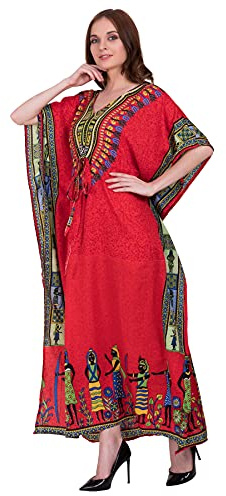 Shah Crafts. Women Kaftan Dress Long Maxi Night Dress Beach Gown Loungewear Bikini Top Beach Cover Up Caftans Tunic Plus Size Kimono Red