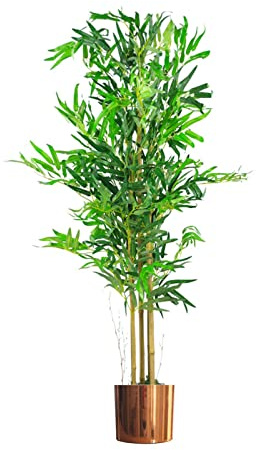 Leaf Design UK Artificial Bamboo Plants/Trees, Wood, Natural Green Copper Planter, 120cm