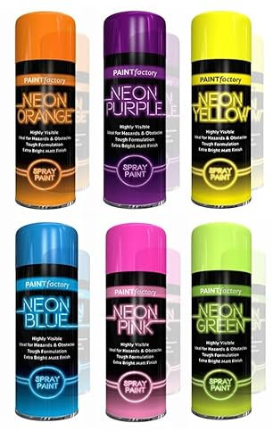 SCHNAZZ 12 x Fluorescent Bright Neon Spray Paint Aerosol DIY Graffiti Extra Bright Assorted Colours Paint | Blue | Green | Orange | Pink | Yellow | Red | Purple 200ml