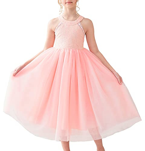 Vestido para niña Rosa Flor Encaje Cabestro Princesa Boda Dama de Honor Tul 12 años