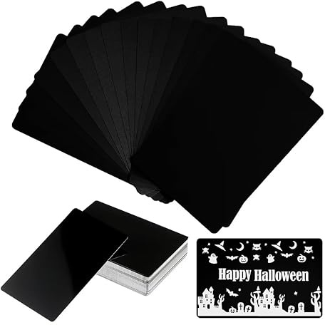 FONLAND 50 st/set 0,4 mm tjocklek aluminium metall visitkort gör-det-själv graveringskort hem kontor tillbehör aluminium tomma laser ämnen för gravering (svart)
