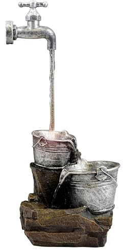 GEEZY Garden Water Feature – Tap Fountain with LED Lights – Mains Powered, Self-Contained, Indoor & Outdoor – Easy Setup, Relaxing & Cascading – Great for Garden, Home, Patio & Balcony Decor