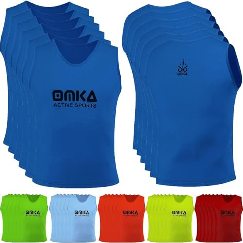 OMKA Trainingsshirt – Markierungsshirt für Mannschaftssportarten, Fußball, Jogging, Hockey, Handball für Männer, Kinder und Frauen – ideal für Teams 6er-Pack, Größe L – Farbe Königsblau