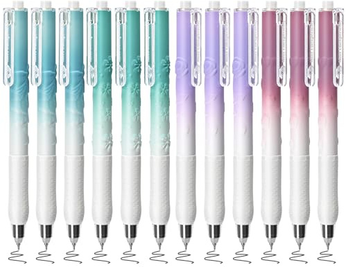 BAYTORY Lot de 12 stylos rétractables à encre gel, stylos à pointe fine de 0,5 mm à encre noire, écriture lisse et séchage rapide, stylo esthétique pour le journaling, fournitures scolaires et de