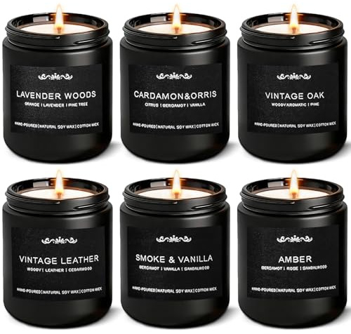 Scented Candles for Men - 42oz Soy Wax 300h Long Lasting Candle, Manly Scented Candles with Leather/Woods/Pine/Vanilla/Lavender/Amber -Mens Candle Gift Set for Birthday, Father's Day, Man Cave Decor