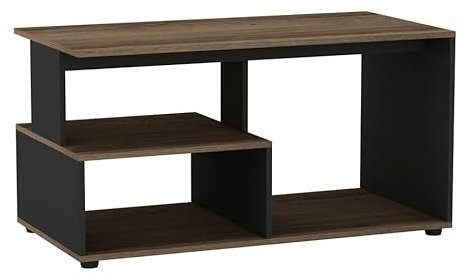 URBNLIVING 80cm Wooden Dark Oak & Black Side Coffee Table With Storage Shelves 32 inch max TV size Modern Console Stand Media Entertainment Center for Living Room Bedroom Office