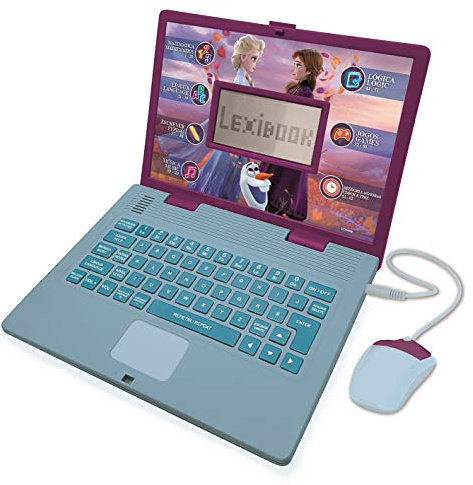 Lexibook, Disney Frozen 2, Computador portátil educacional bilingue Português/Inglês, 124 atividades para UMA aprendizagem Divertida e interativa, Matemática, Lógica, Música, Relógio, JC598FZi4