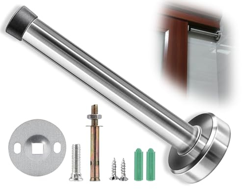 Fermaporta da parete, fermaportare in acciaio inossidabile, ammortizzatore con tampone in gomma, per porte, include materiali di fissaggio (15 cm)