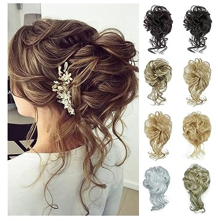 Chignon per capelli Chignon per capelli sintetici Chignon riccio Ondulato spettinato Posticci per capelli ricci Extension per coda di cavallo Elast(2-30