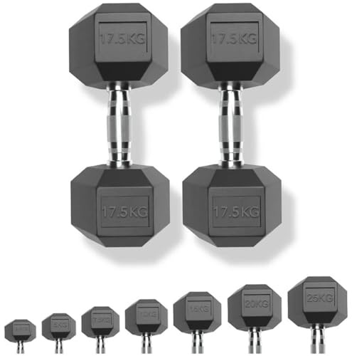 Chase Fitness Rubber Hex Dumbbells Set (Pair of 30kg) 2.5kg–30kg – Free Weights for Home Gym, Anti-Roll Rubber Dumbbells, Strength Training Fitness Weights, Knurled Grip Hand Weights