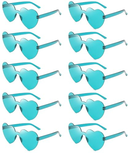Dwenarry Lot de 10 paires de Lunettes de Soleil Coeur Bleu Lunette de Fête en Forme de Cœur Lunettes Vintage Pour Femme