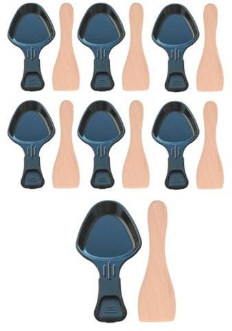 SOS Accessoire Lot de 7 coupelles à raclette et 7 pelles en bois pour Poêlon, spatule raclette Raclette, gril, Wok AS306001, AS306003 TEFAL