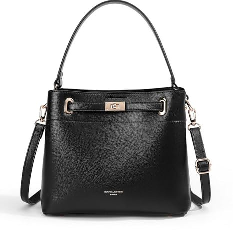 David Jones - Borsa a Mano Secchio Donna - Borsa a Spalla e Tracolla Medie Dimensioni - 3 Scomparti Molte Tasche Simil Pelle - Bucket Bag Elegante Quotidiana - Nero