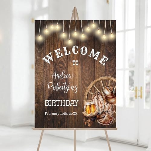 Beer & Boots Western Welcome Poster Country Birthday Party, Wood Country Cowboy