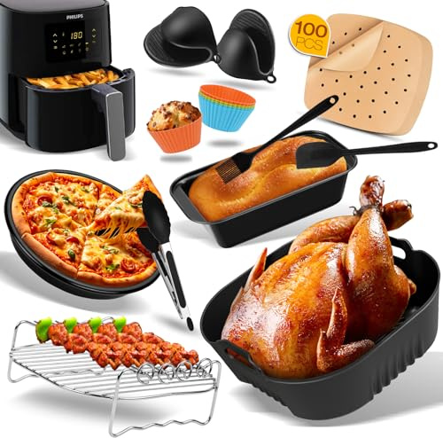 Heißluftfritteuse Zubehör für Philips Essential XL 6,2L HD9270/90, Philips 5000 Serie XXL HD9285/90, Cosori 4,7L, Wiederverwendbar, BPA-frei ersetzt Backpapier, Airfryer Zubehör für Philips, Cosori