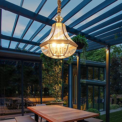 IP44 Outdoor Waterproof Hanging Pendant Lamp External Copper Lantern Chandelier E14 3-light Anti-rust Ceiling Lig ht Suspended Mounted Luminaire Pavilion Sun Room Lighting Change for the