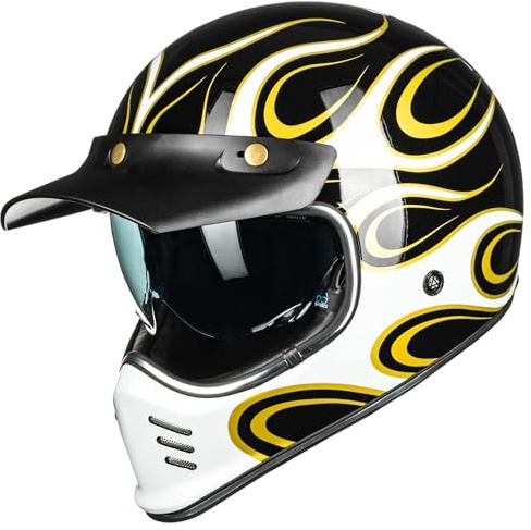 ILM Casco Moto Vintage per Adulti Uomini Donne Visiera Interna Compatibile per ATV Cruiser Scooter ECE22.06 Z502,Oro Fuoco,XL