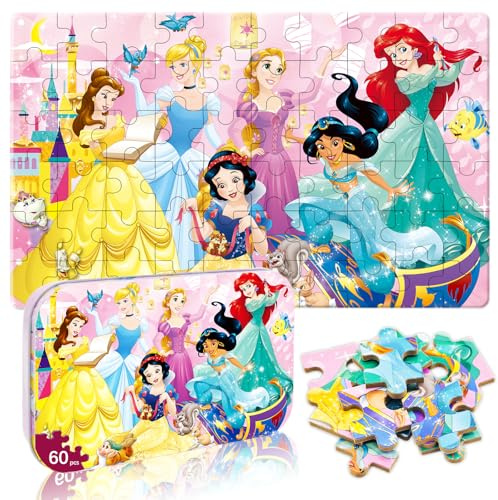 Kids Puzzle Ages 3-8, 60 Piece Jigsaw Puzzles in Metal Box, Educational Learning Toys for Boys and Girls, Premium Puzzle Games