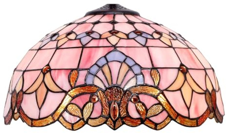 BOTOWI Reemplazo de Pantalla de lámpara Tiffany Grande de 16 lámparas de Vidrio de Vidrio Manchado Barroco lámparas de Mesa lámparas de pie luz Colgante decoración para el hogar 1 Pieza,Rosado
