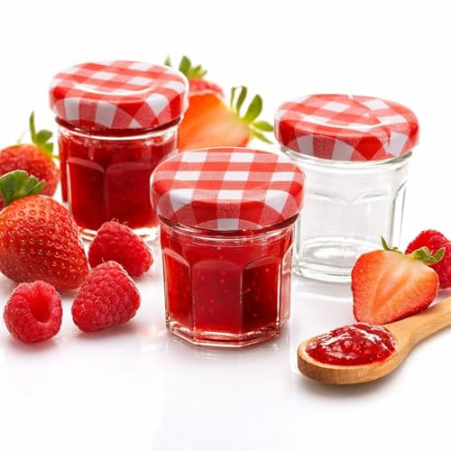 MC-Trend DIY do it yourself - set di 24 mini vasetti per marmellata e conserve, con coperchio a vite, 30 ml, a quadretti, colore: rosso 24 Stück