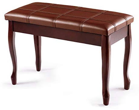 COSTWAY Banco para Piano de Madera y Cojín Acolchado Taburete de Piano con Compartimento Banco para Teclado de 75x35x49 centímetros (café)