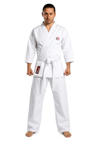 Karate Suit Uniform Gi Kit with Belt by Athletics Gear | Polyester Cotton Blend, Light Weight, for Kids, Men & Women (White, 0/130 cm)