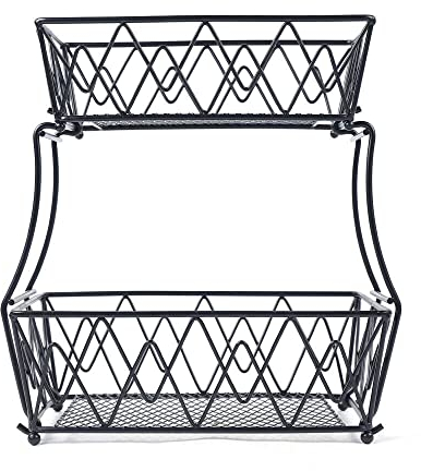 Obstkorb 2 Stöckig dekorativer Obstkorb Gemüse regal Obstschaukel Regal Ständer Obstkörbe Obstschalen Dekoregal Dekoschalen sehr dekorativ für mehr Platz auf der Arbeitsplatte Küche (Rechteck)