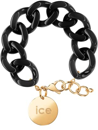 ICE - Jewellery - Chain bracelet - Black - Kettenarmband mit Schwarzfarbenen XL-Maschen für Frauen, geschlossen mit einer goldenen Medaille (020354)
