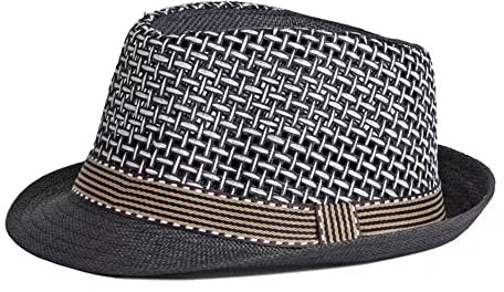 QI YUAN Fedora Hut Herren Sommer Strandhut aus Papierstroh Sonnenhut Panama Hut 58CM (Schwarz)