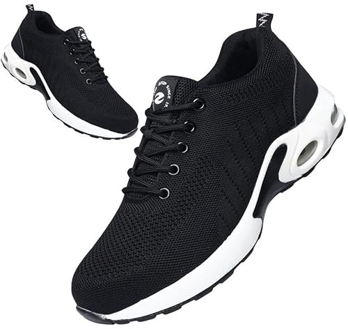 ziitop Chaussures de sécurité Homme Femme Basket de Securite Baskets Chantiers Embout Acier Respirant Chaussures de Travail Légère Anti-Perforation Noir/Blanc 38 EU