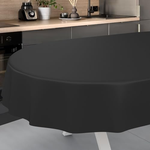 Vaxduk bordsduk tvättbar vaxduk vaxduk trädgårdsduk utomhus inomhus oval 160 x 140 cm skärkant svart