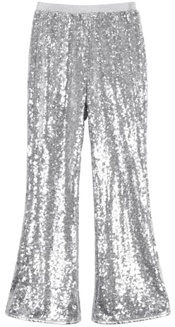 LOLANTA Girls Sequin Pants, Sparkly Disco Flare Trousers, Party, Hip hop Dancewear
