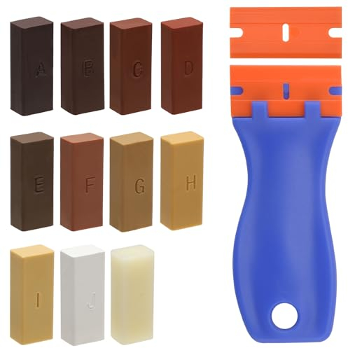 Kit de Réparation de Cire dure, Cire de réparation de meubles pour Bois Stratifié Parquet Laminé Vinyle Linoleum Mastic de Cire pour les Rayures et les Trous tous les Meubles en Bois Sol