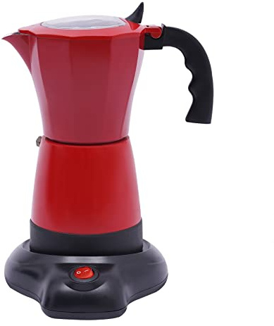 Macchina da caffè elettrica da 300 ml, 480 W, caffettiera elettrica per espresso, 6 tazze, italia, moka, adatta per la casa, in caffè, in ufficio, nel negozio di tè, ecc. (rosso)