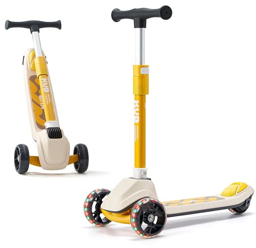 KUB Toddler Scooter for Kids Ages 2+, 3 Wheel Kick Scooter with LED Light-Up Wheels, Adjustable Height Handlebar, Lean-to-Steer, Anti-Slip Deck, Easy-Fold Design, Gift for Boys and Girls(Lemon Yellow)