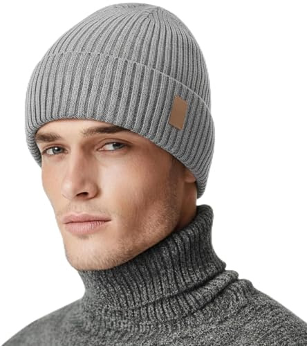 FLEERNIO Grau Wintermütze Herren Damen, Warme Mütze Herren Winter Strickmützen für Herren, Haube Herren Winter Mützen Männer, Outdoormütze Radmütze Skimütze Herren Geschenke für Männer Weihnachten