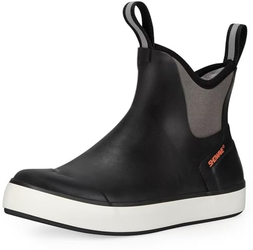 Showave Deck Boots for Men Ankle Rain Boots Men Insulated Rubber Boot Neoprene Mud Waterproof Boot Boat Fishing Booties for Sailing Gardening(Black，Size 10)