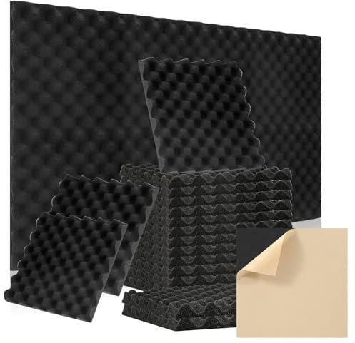 Ollewiellan 72er Akustikschaumstoff Akustikpaneele Selbstklebend 30x30x2.5cm Schalldämmung Absorption von Echos,Schallschutz für Haus und Studio,Gaming Deko,Podcasts,Schwarz Konkav
