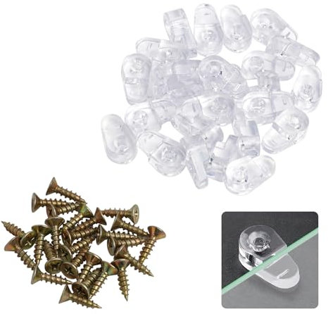 25PCS Clips de Vidrio y 25 Tornillos, Soportes de Abrazadera de Vidrio Transparente, clips de montaje de espejo, para Fijar vidrio de 1-4 mm de Espesor, para Fijación en Gabinetes, Vitrinas y Espejos