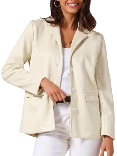 Allegra K Chaqueta de ante sintético para mujer, estilo vintage, casual, con botones, manga larga, con bolsillos