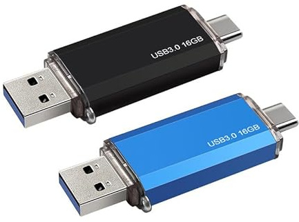 Confezione da 2 unità flash USB 3.0 da 16 GB, USB C e USB A 2 in 1, chiavette per telefoni di tipo C, PC, archiviazione esterna per foto/video/file