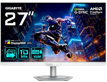 GIGABYTE M27UP Ice Moniteur de Jeu 27” 4K UHD - Mode Double (4K 160Hz ou FHD 320Hz), 3840 x 2160, 1ms, 350 CD/m², FreeSync Premium, DisplayHDR400, HDMI 2.1, DisplayPort 1.4
