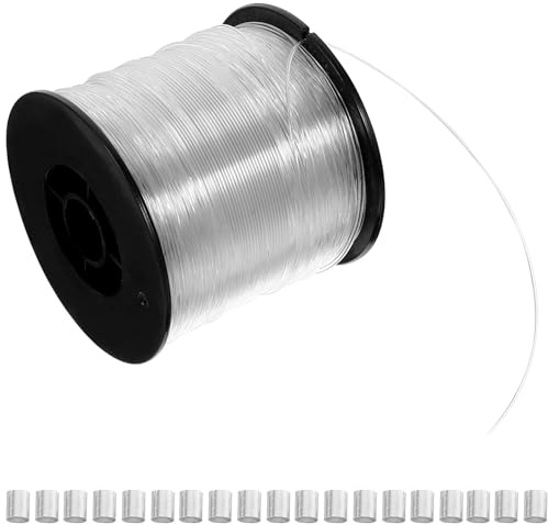 Lurrose Cuerda de Nylon Transparente 0,80 Mm para Colgar Cuadros, Kit 200 Metros y 60 Accesorios de Aluminio, Cordón Resistente para Colgar Marcos y Decoración en Hogar, Oficina y Escuela