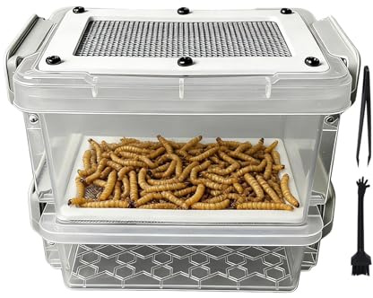 Avelslåda - (11 x 9,5 x 7 cm) vattenavvisande gödsel siktfodral | mjöluppfödningsbehållare med pincett, rengöringsborste, ventilationssystem för reptiler, ödlor,