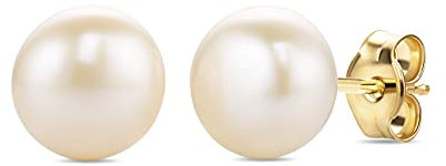 OROVI Ohrringe Gold- 9 karat (375) Gelbgold – Perlenohrringe, Ohrstecker Gold mit Weißen Süßwasserperlen 7 mm, Hypoallergene Perlen Ohrringe, Schmuck Damen, Gold Schmuck- inkl. edler Schmuckbox