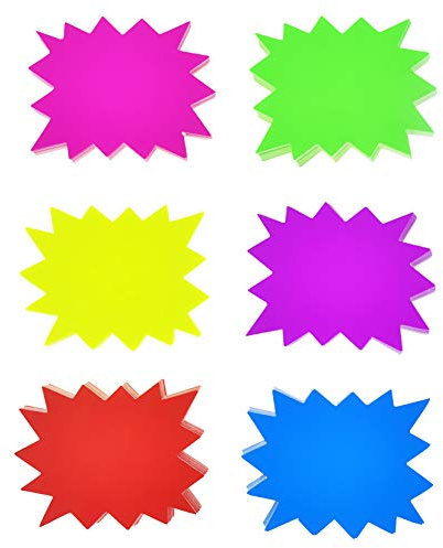2.8x3.5Inch Neon Signs - 300 pcs 6 Assorted Bright Color, Burst Star Cutouts for Retail & Garage/Yard Sales Supplies - Price Tags & Poster Board Decorations