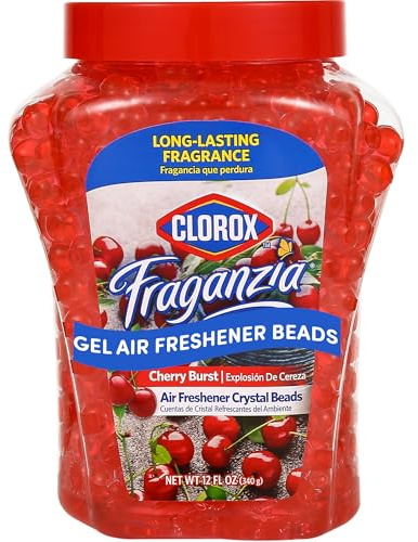 Clorox Fraganzia Crystal Beads Air Freshener, Long Lasting Room Deodorizer and Odor Eliminator Gel Beads to Freshen Home, Car, or Office, Cherry Burst Scent, 12 Fl Oz