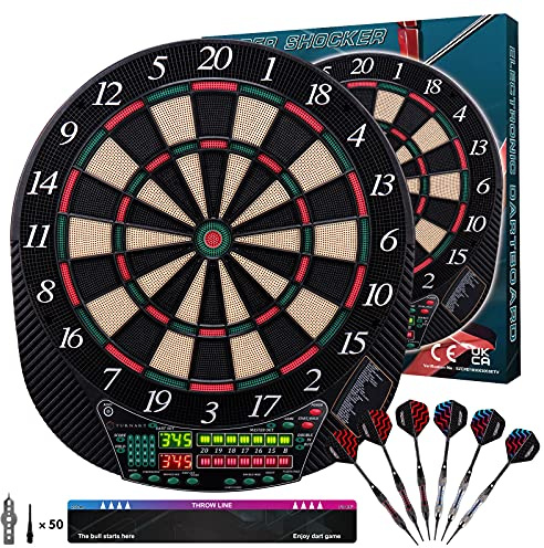 Turnart Electronic Dart Board - Dart Board Electronic Scoreboard for 16 Players - 6 Darts Plastic Tips 50 Soft Tips LED Display Power Adapter Throw Line